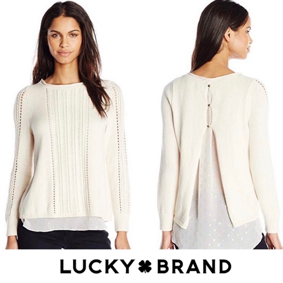Lucky Brand Tops - Lucky Brand Layered Split Back Sweater Ivory Gold